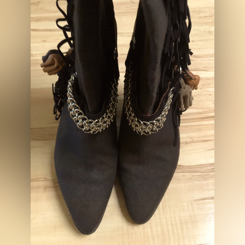 Isabel Marant canvas slouchy boots in black with chain detail